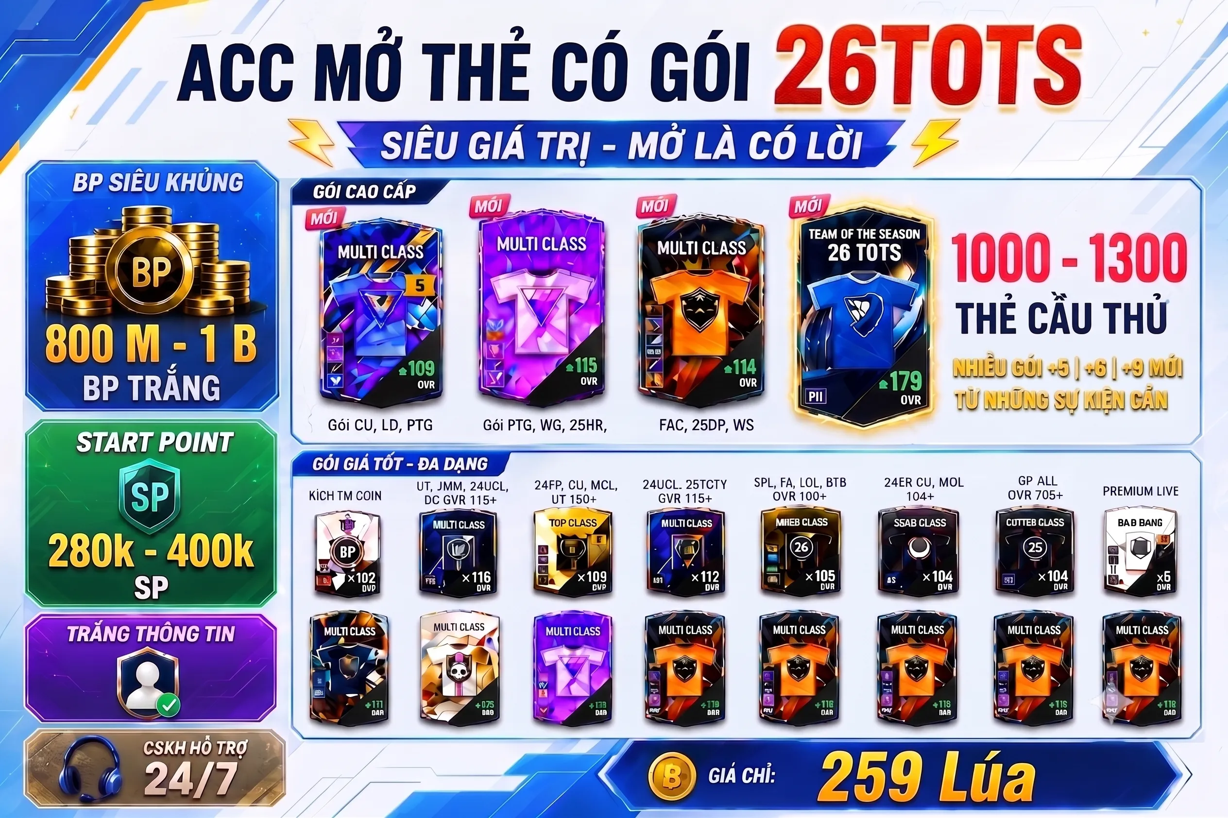 MỞ THẺ 259 Lúa ( Có 26TOTS )